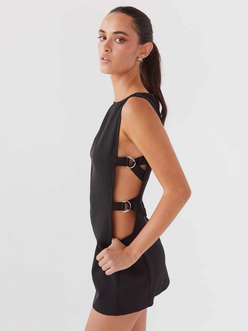 NWT Peppermayo Cherish You Buckle Mini Black Dress Size 2 Cut Out Statement Bold